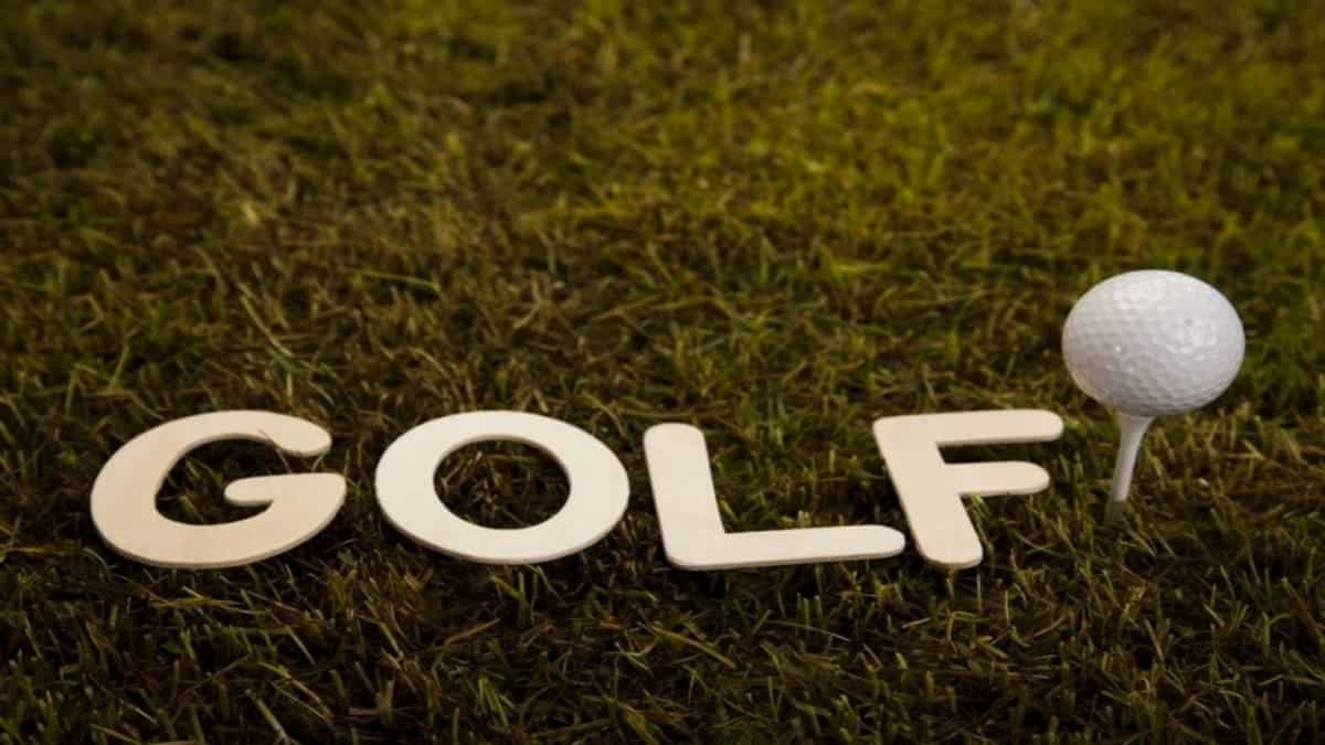 Word Golf and Golf Ball on Grass